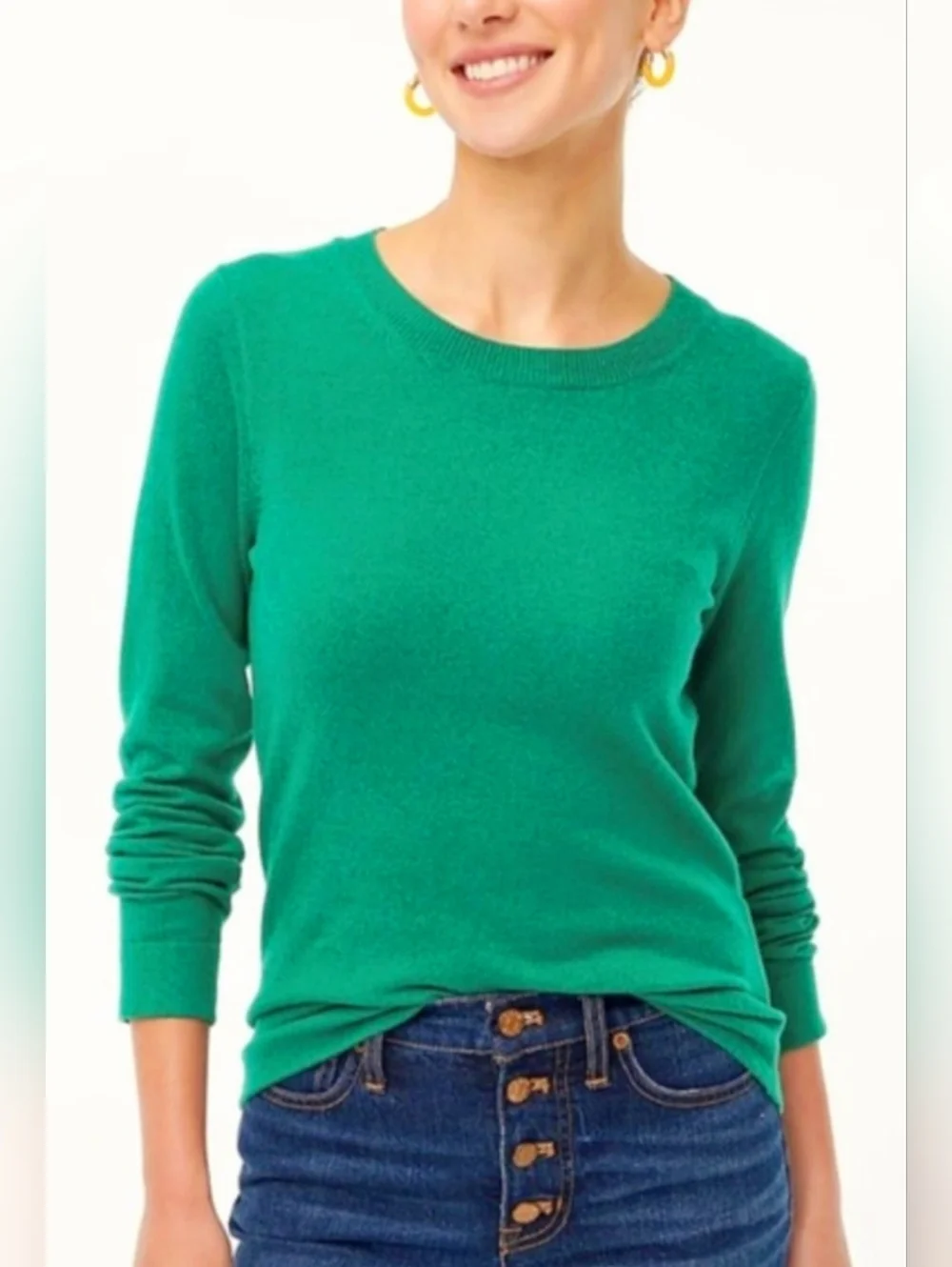 J. Crew Teddie Women's Kelly Green Crewneck Sweater 100% Cotton Medium - Picture 13 of 16